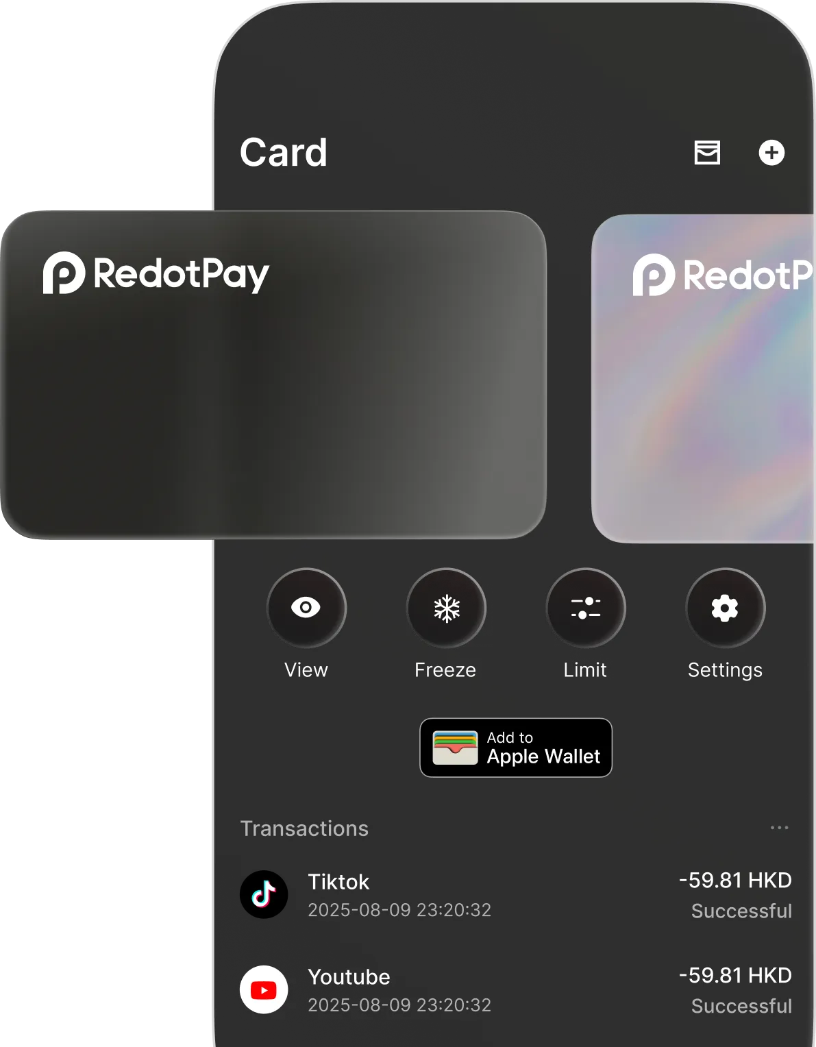 RedotPay Virtual Card(公式アプリ表示)の券面